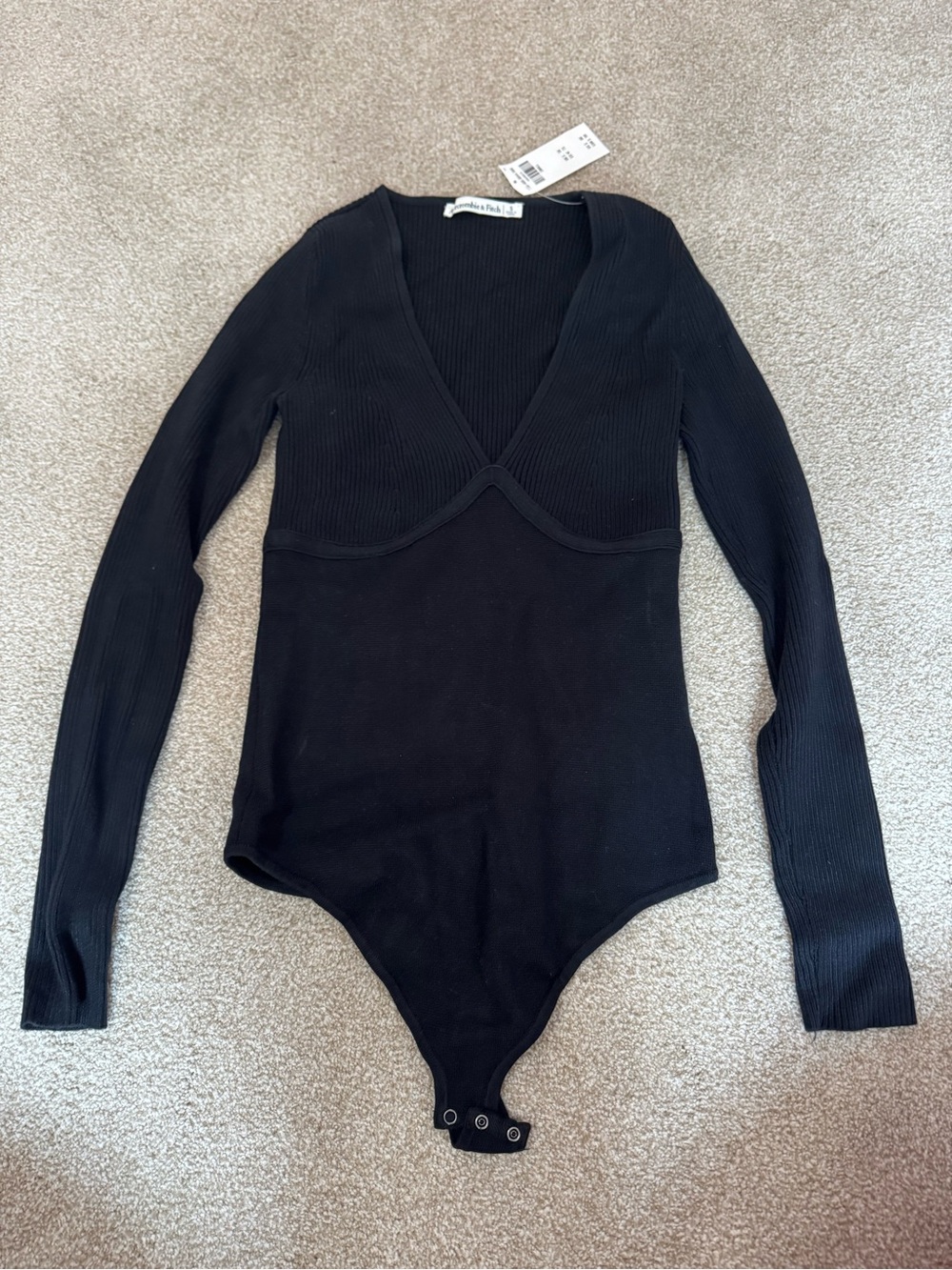 Abercrombie Black Ribbed V-Neck Long Sleeve Bodysuit
